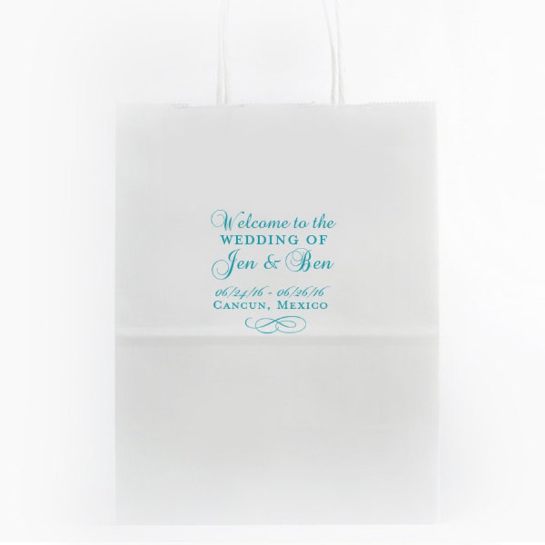 Wedding Welcome Bags Hotel Personalized Foil Imprinting Destination Wedding Guest Bags Paper Tote Bag Foil Stamped Quality Classy Bags