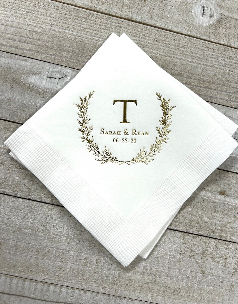 Personalized Napkins Wedding Napkins Custom Laurel Wreath Etsy