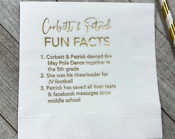 Trivia Personalized Napkins Birthday Wedding Trivia Napkins Fun Fact Napkins Beverage Luncheon Dinner and Guest Towels Available!