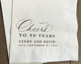Personalized 50th Anniversary Golden Napkins Wedding Custom Monogram 50th Anniversary Beverage Cocktail Luncheon Dinner Guest Towels