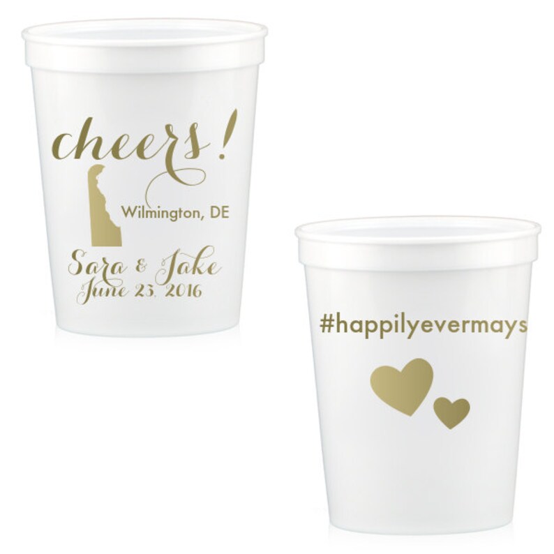 50-16 oz Personalized Custom Stadium Cups State of Deleware Wedding Monogram Monogrammed Plastic Cups Drinks Favors We have all states!