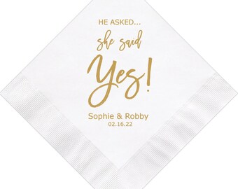 Personalized Napkins Beverage Luncheon Dinner Size Available Wedding Napkins Shower Custom Monogram Engagement He Asked She Said Yes