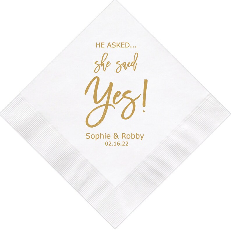 Personalized Napkins Beverage Luncheon Dinner Size Available Wedding Napkins Shower Custom Monogram Engagement He Asked She Said Yes image 1