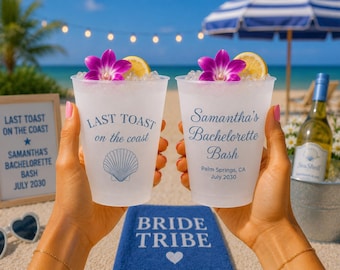 Personalized Frosted Cups Last Toast on the Coast Bachelorette Party Custom Cups Monogram Cups Custom Frosted Cups Nautical Beach Coastal