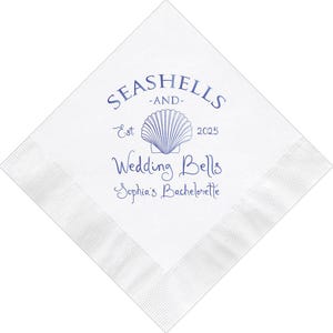 Personalized Napkins Bachelorette Party Seashells and Wedding Bells Custom Printed Monogram Napkins Cocktail Beverage Luncheon Guest Towels