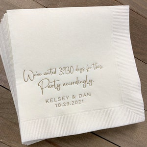 Personalized Napkins Wedding Napkins Custom Monogram We waited for this Dinner Beverage Cocktail Luncheon Dinner Guest Towels Available!