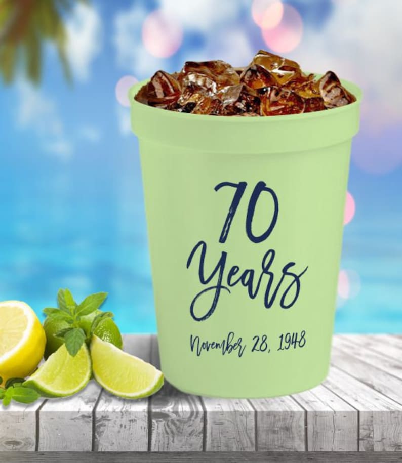 50-16 oz Personalized Custom Stadium Cups Anniversary Party Monogram Logo Artwork Plastic Cups Drinks Favors We can do anything!