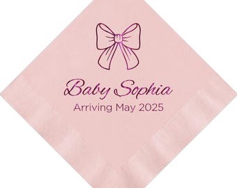 Personalized Napkins Beverage Luncheon Dinner Guest Towel Napkins Baby Shower Naming Custom Monogram Ribbon Bow LOTS of colors available!
