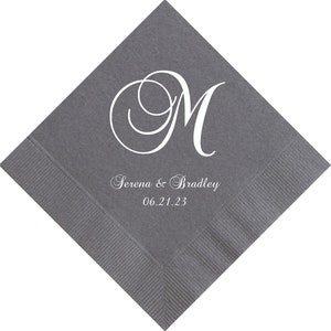 Personalized Wedding Napkins Cocktail Beverage Luncheon Dinner Guest Towels Monogram Custom Printed Foil Imprinting Imprinted Napkins