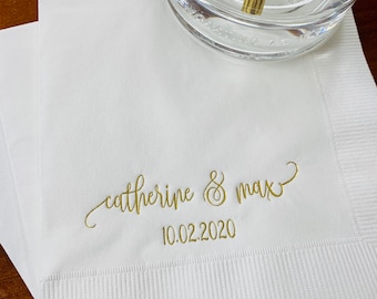 Personalized Napkins Personalized Napkins Wedding Anniversary Engagement Printed Custom Monogram Cocktail Beverage Luncheon Dinner Guest