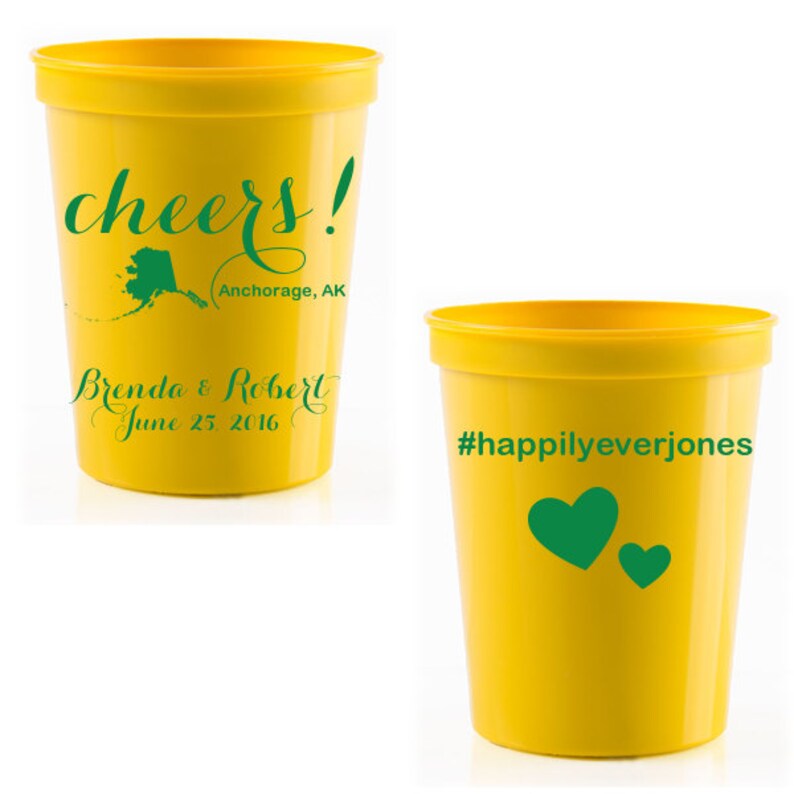 50-16 oz Personalized Custom Stadium Cups State of Alaska Wedding Monogram Monogrammed Plastic Cups Drinks Favors We have all states!