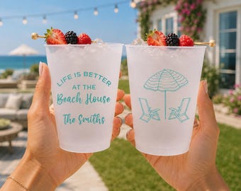 Personalized Frosted Cups Life is Better at the Beach House Custom Cups Monogram Cups Custom Frosted Cup Vacation Home Beach Life