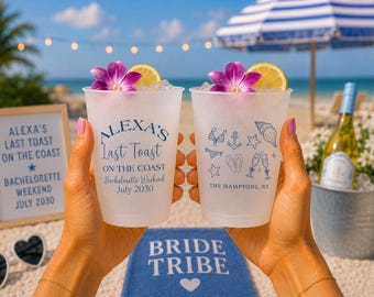 Personalized Frosted Cups Last Toast on the Coast Bachelorette Party Custom Cups Monogram Cups Custom Frosted Cups Nautical Beach Coastal