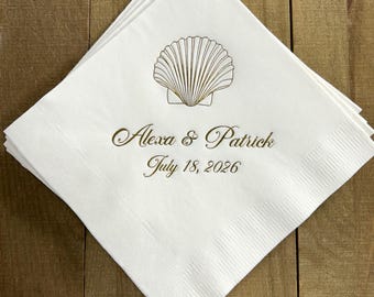 Personalized Napkins Shell Seashell Design Wedding Napkins Custom Monogram Beach Nautical Ocean All Napkin Sizes Avail!