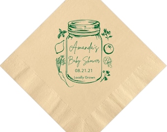 Personalized Napkins Beverage Luncheon Dinner Guest Towel Napkins Baby Shower Locally Grown Organic Theme Custom Printed Monogrammed Napkins