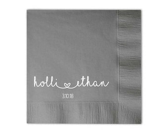 Personalized Wedding Napkins 100 Personalized Heart Connected Monogram Wedding Napkins Custom Bar Napkins Reception LOTS of COLORS Avail!