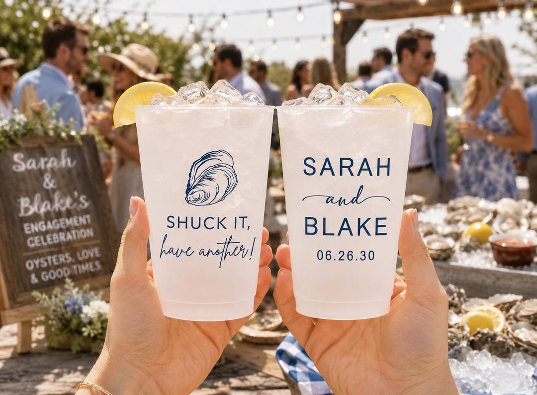 Roasted Monogram Personalized Frosted Cups Oyster Roast Shuck It Have Another Wedding ...
