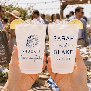 Personalized Frosted Cups Oyster Roast Shuck It Have Another Wedding Engagement Rehearsal Dinner Custom Frosted Cups Monogram Cups Custom