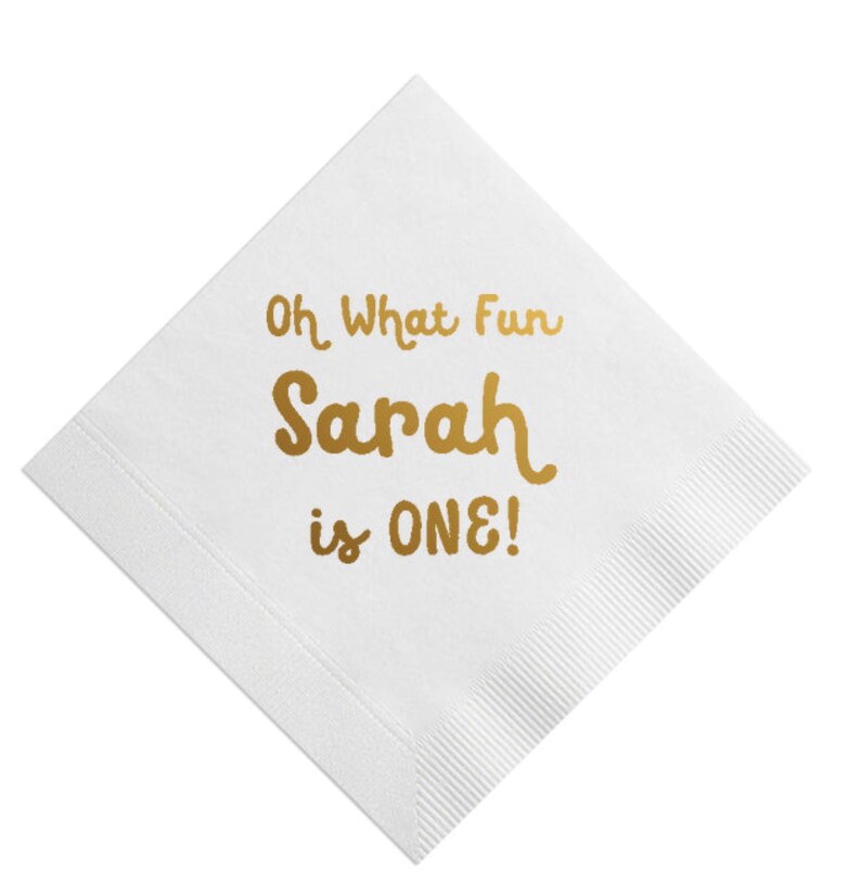 100 Personalized 1st Birthday First Baby One is Fun Gold Metallic Monogram Cocktail Beverage Napkins Luncheon Dinner Guest Towels Available