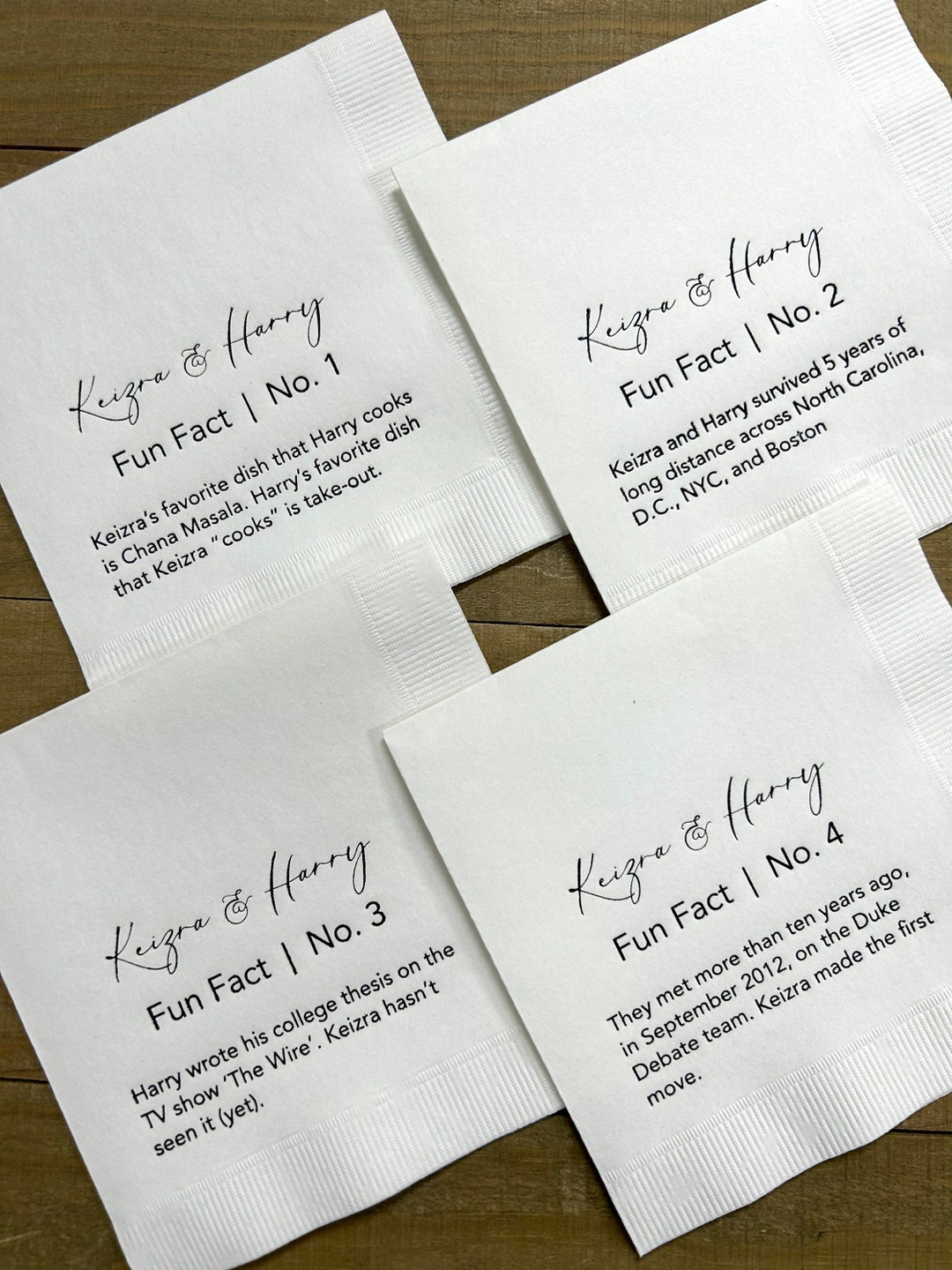 Personalized Fun Fact Trivia Napkins for Weddings or Any Occasion Perfect for the Cocktail Hour