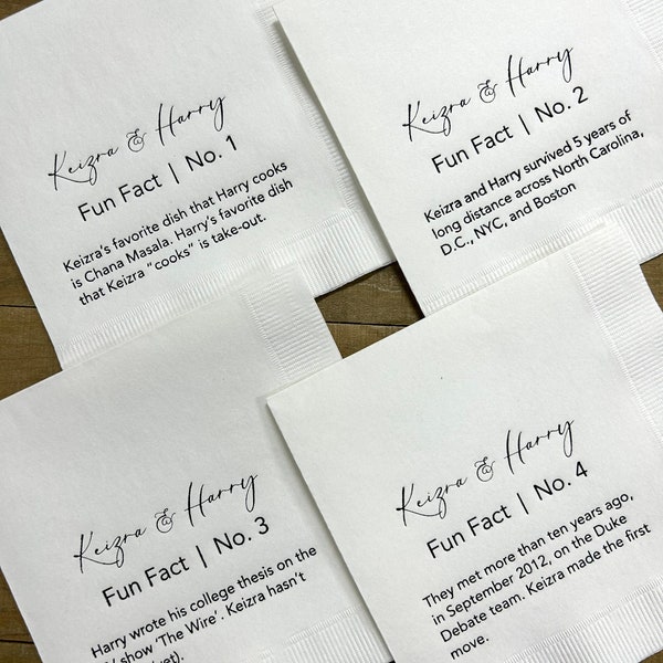 Personalized Fun Fact Trivia Napkins for Weddings or any occasion - Perfect for the cocktail hour at your event!