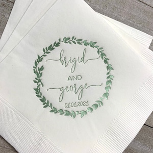 Personalized Napkins Personalized Napkins Bridal Shower Wedding Napkins Custom Monogram Rustic Flowers Fauna Laurel Wreath