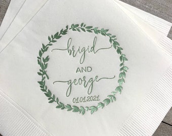 Personalized Napkins Personalized Napkins Bridal Shower Wedding Napkins Custom Monogram Rustic Flowers Fauna Laurel Wreath