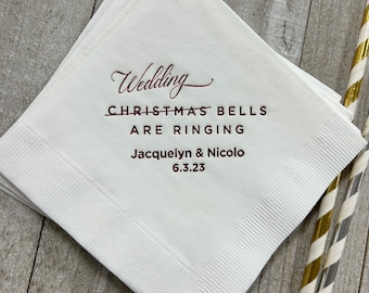 Personalized Christmas Wedding Napkins Wedding Bells are Ringing Cocktail Beverage Luncheon Dinner and Guest Towel Size Available