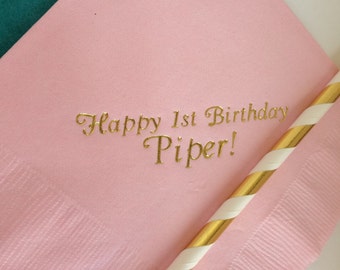 Personalized Napkins First 1st Birthday ALL Birthdays Cocktail Beverage Luncheon Dinner Guest Towel Napkins lots of colors to choose from!