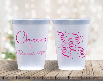 Personalized Frosted Cups Birthday Party Custom Cups Monogram Cups Custom Frosted Cup Cheers with Confetti Design