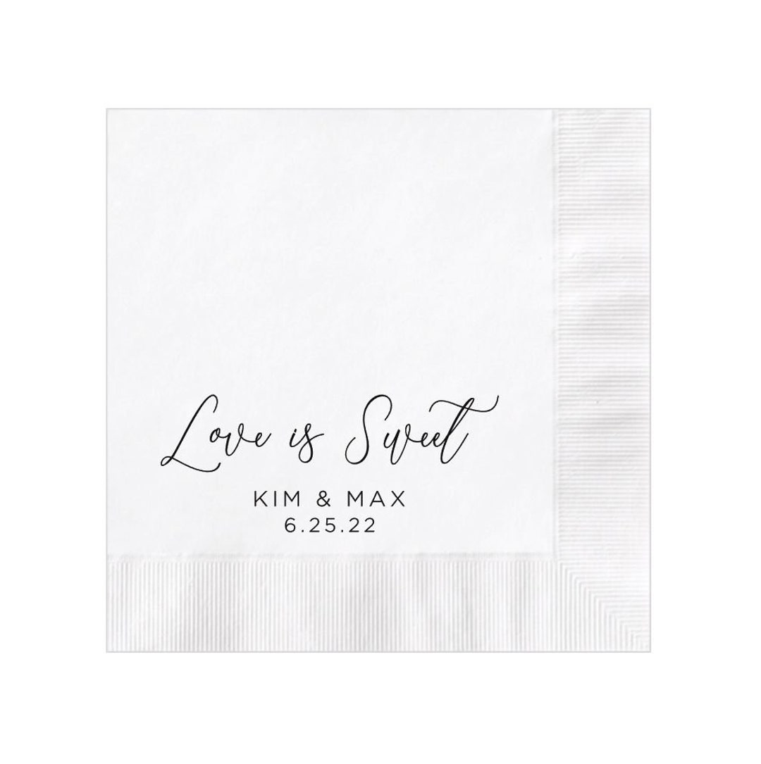 Personalized Wedding Napkins Custom Printed Love is Sweet Beverage