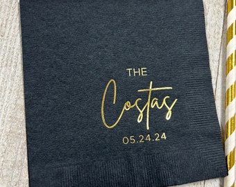 Personalized Napkins Personalized Napkins Wedding Anniversary Engagement Printed Custom Monogram Cocktail Beverage Luncheon Dinner Guest