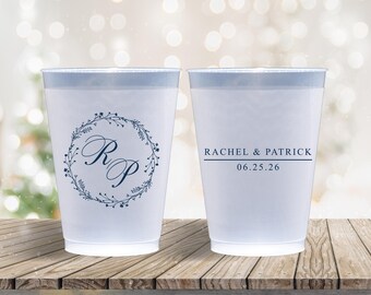 Personalized Frosted Cups Wedding Reception Rehearsal Dinner Engagement Party Custom Cups Monogram Cups Custom Frosted Cups