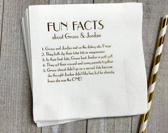 Trivia Personalized Napkins Birthday Wedding Trivia Napkins Fun Fact Napkins Beverage Luncheon Dinner and Guest Towels Available!