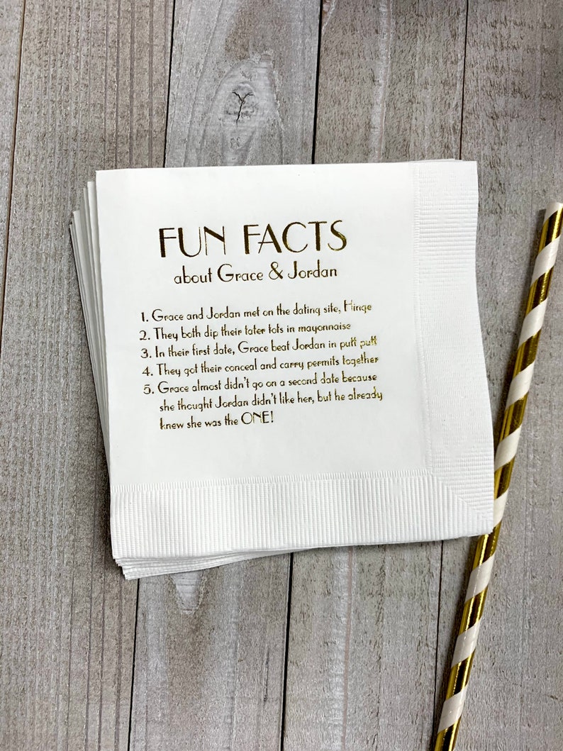 Trivia Personalized Napkins Birthday Wedding Trivia Napkins Fun Fact Napkins Beverage Luncheon Dinner and Guest Towels Available image 1