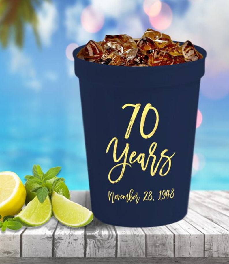 50-16 oz Personalized Custom Stadium Cups Anniversary Party Monogram Logo Artwork Plastic Cups Drinks Favors We can do anything!