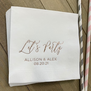 Personalized Napkins Wedding Napkins Custom Monogram Let’s Party Rehearsal Dinner Beverage Cocktail Luncheon Dinner Guest Towels Available!