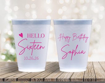 Personalized Frosted Cups Sweet 16 Sixteen 16th Birthday Party Custom Cups Monogram Cups Custom Frosted Cup