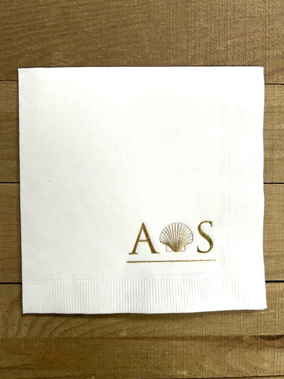 Personalized Napkins Shell Seashell Design Wedding Napkins Custom Monogram Beach Nautical Ocean All Napkin Sizes Avail!