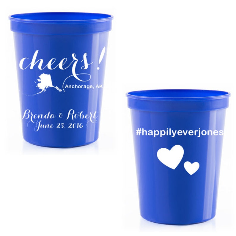 50-16 oz Personalized Custom Stadium Cups State of Alaska Wedding Monogram Monogrammed Plastic Cups Drinks Favors We have all states!