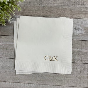 Personalized Napkins Wedding Personalized Cocktail Beverage Paper Anniversary Party Monogram Custom Luncheon Guest Towels Block Font image 4