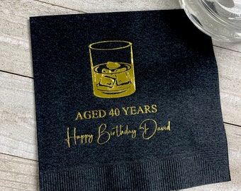 Personalized Napkins Aged Years Rocks Glass Bar Custom Printed Monogram Beverage Cocktail Luncheon Dinner Guest Towels Towel Avail