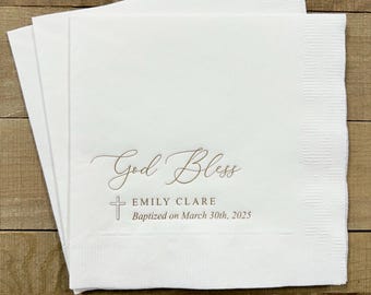 Personalized Baptism Monogram Napkins Baby Communion Christening Beverage Cross Religious Cocktail Luncheon Guest Towel Dinner Size!
