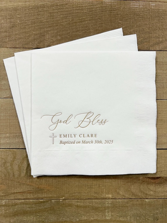 Personalized Baptism Monogram Napkins Baby Communion Christening Beverage Cross Religious Cocktail Luncheon Guest Towel Dinner Size!