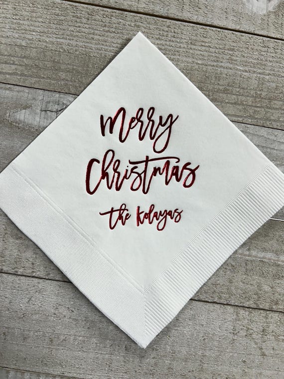 Personalized Napkins Christmas Napkins Holiday Party Custom Printed Cocktail Beverage Luncheon Dinner Guest Towels Available!