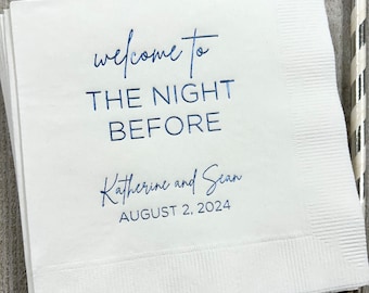 Personalized Rehearsal Napkins Custom Printed Welcome to the night before Beverage Cocktail Luncheon Dinner Guest Towel Napkins Imprinted