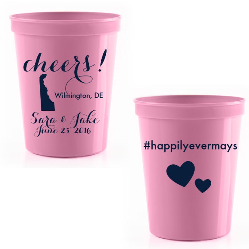 50-16 oz Personalized Custom Stadium Cups State of Deleware Wedding Monogram Monogrammed Plastic Cups Drinks Favors We have all states!