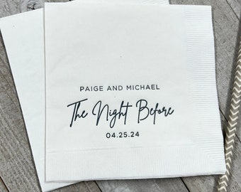 Personalized Rehearsal Napkins Custom Printed The Night Before Beverage Cocktail Luncheon Dinner Guest Towel Napkins Imprinted Foil Stamped