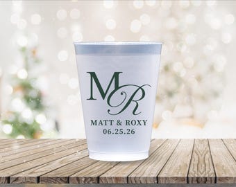 Personalized Frosted Cups Wedding Reception Rehearsal Dinner Engagement Party Custom Cups Monogram Cups Custom Frosted Cups