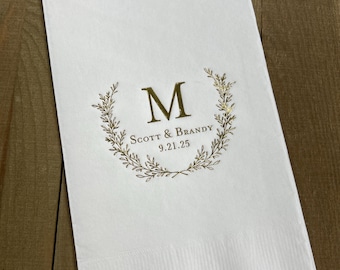 100 Personalized Guest Towels Dinner Napkins Laurel Wreath Wedding Hostess Gift  Monogram Monogrammed Custom Printed Paper Hand Towels